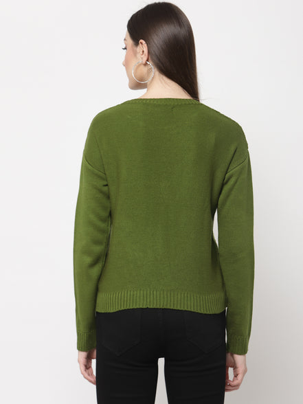 Olive Green Cable Knit Pullover