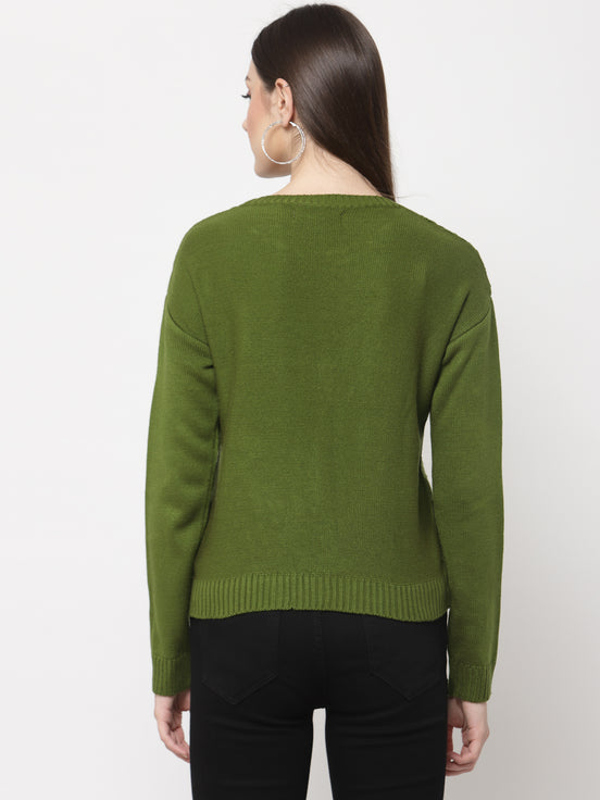Olive Green Cable Knit Pullover