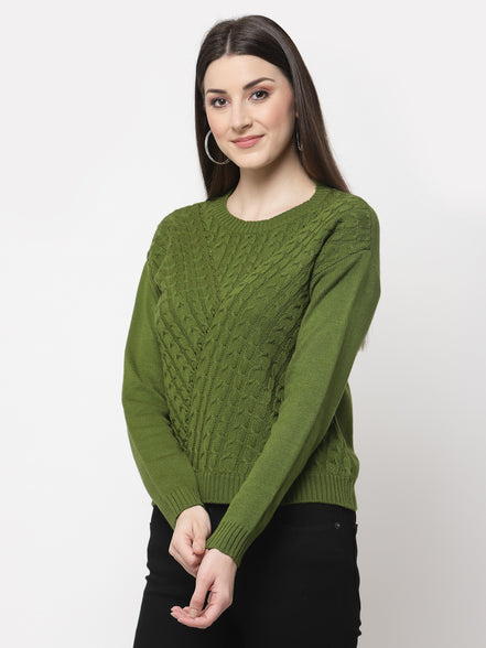 Olive Green Cable Knit Pullover