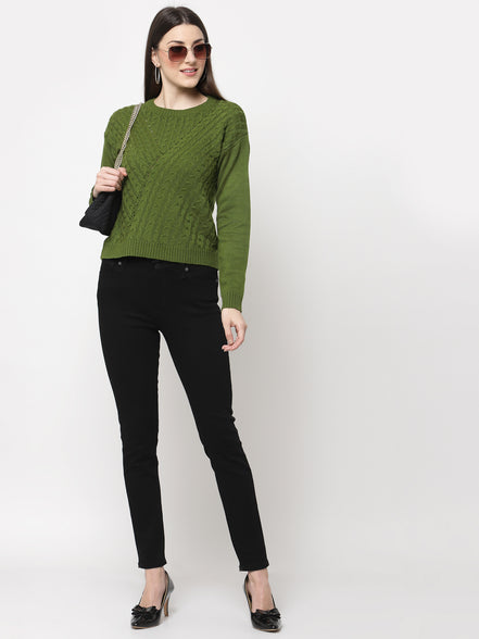 Olive Green Cable Knit Pullover