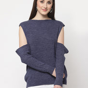 Blue Solid Drop Shoulder Pullover