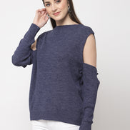 Blue Solid Drop Shoulder Pullover