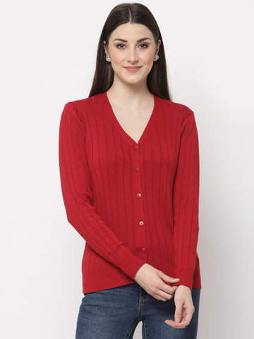 Red Ribbed Cardigan