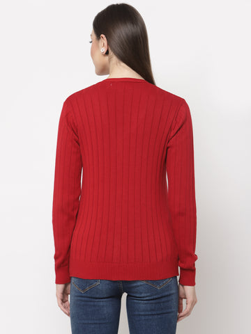 Red Ribbed Cardigan