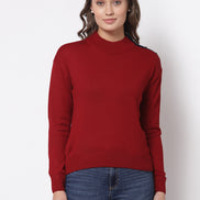 Red  Solid Round Neck Sweater