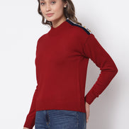 Red  Solid Round Neck Sweater