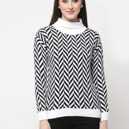 White Self Design High Neck Pullover