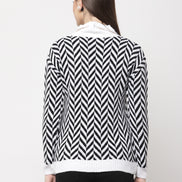 White Self Design High Neck Pullover
