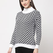 White Self Design High Neck Pullover