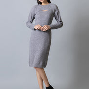 Grey Melange Round Neck Dress