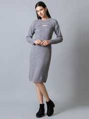 Grey Melange Round Neck Dress