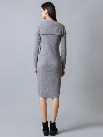 Grey Melange Round Neck Dress