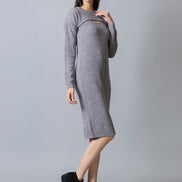 Grey Melange Round Neck Dress