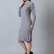 Grey Melange Round Neck Dress