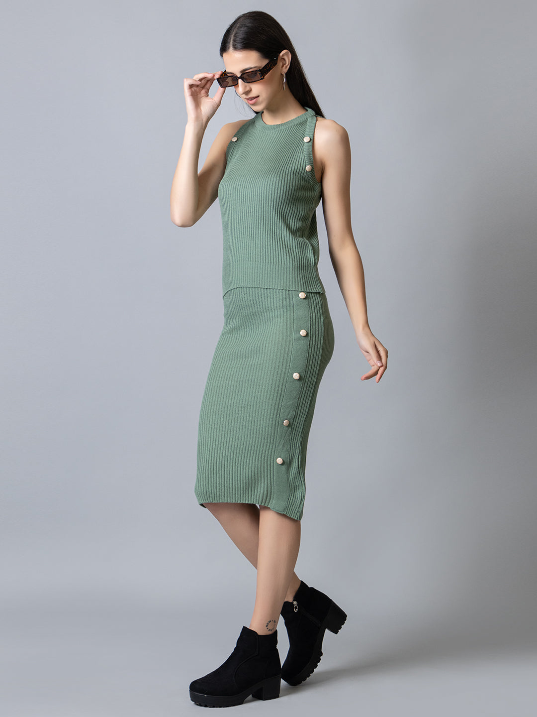 Green Round Neck Co Ord Set