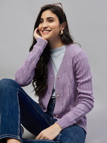 Lilac Front Open Cardigan