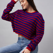 Red Striped Round Neck Sweater
