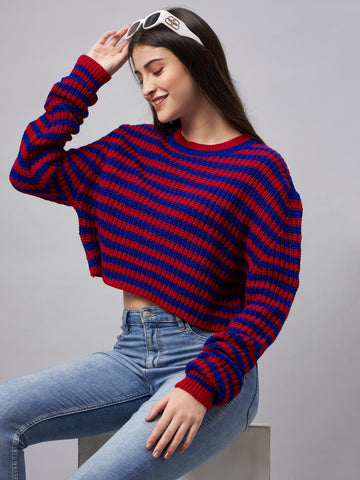 Red Striped Round Neck Sweater