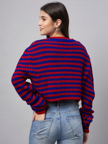 Red Striped Round Neck Sweater