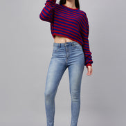 Red Striped Round Neck Sweater