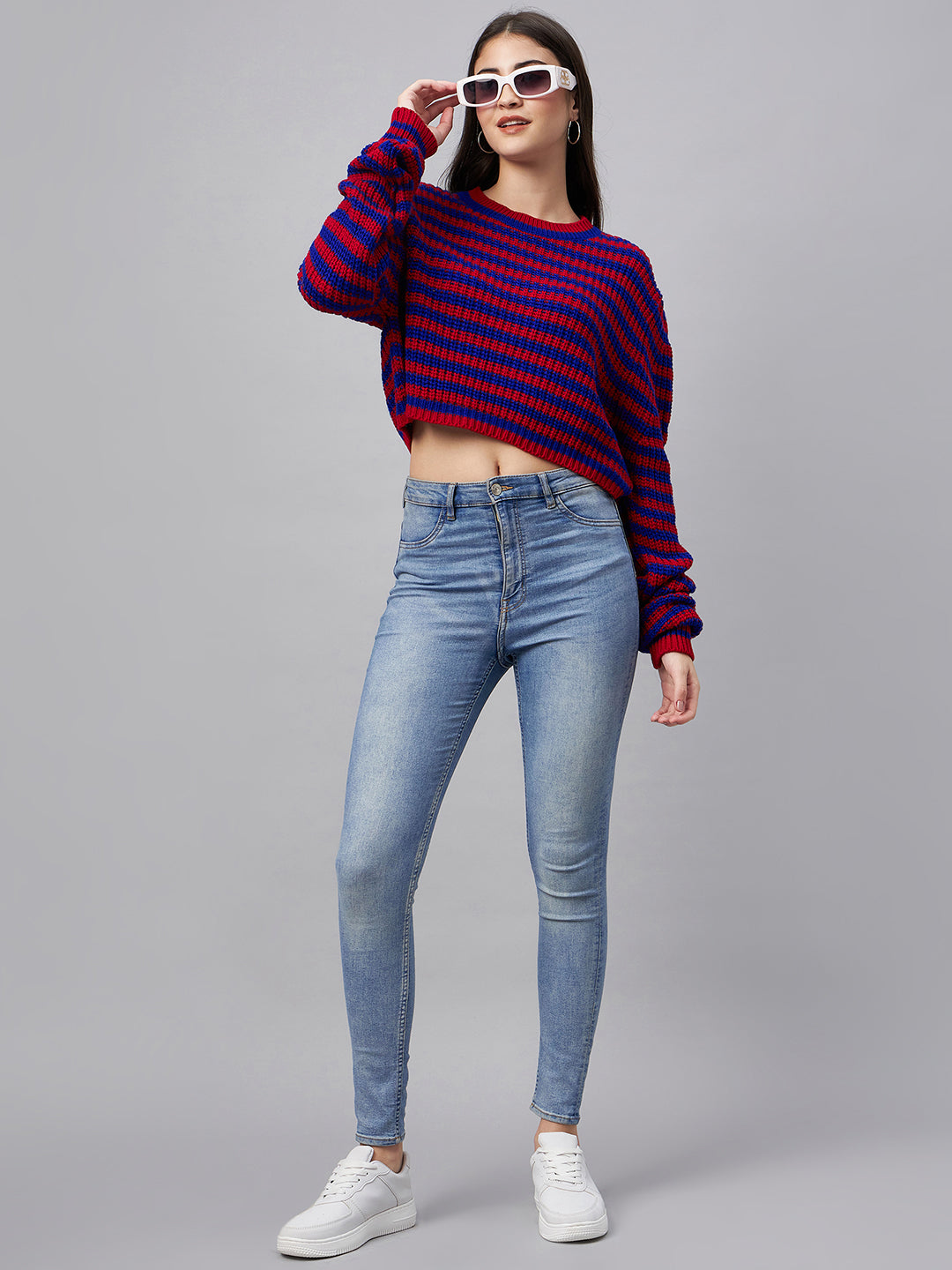 Red Striped Round Neck Sweater
