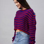 Red Striped Round Neck Sweater