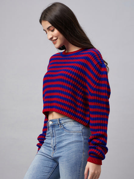 Red Striped Round Neck Sweater