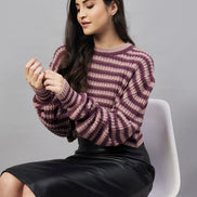 Pink Striped Round Neck Sweater
