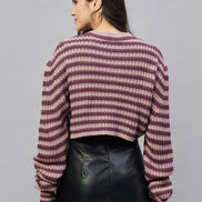 Pink Striped Round Neck Sweater