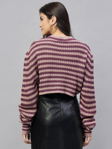 Pink Striped Round Neck Sweater