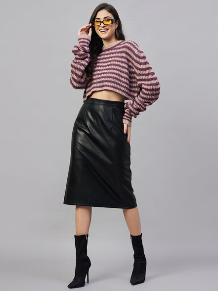 Pink Striped Round Neck Sweater