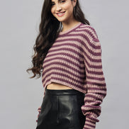Pink Striped Round Neck Sweater