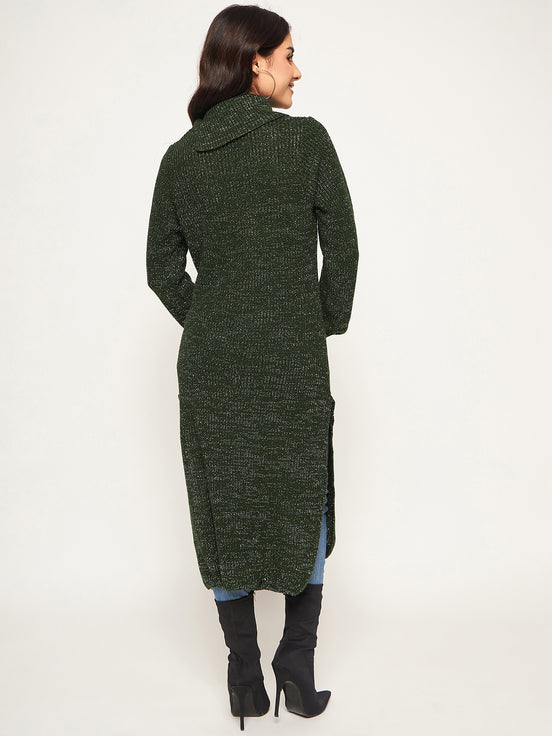 Olive Embroidered Long Kurti