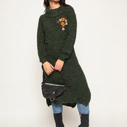 Olive Embroidered Long Kurti