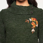 Olive Embroidered Long Kurti
