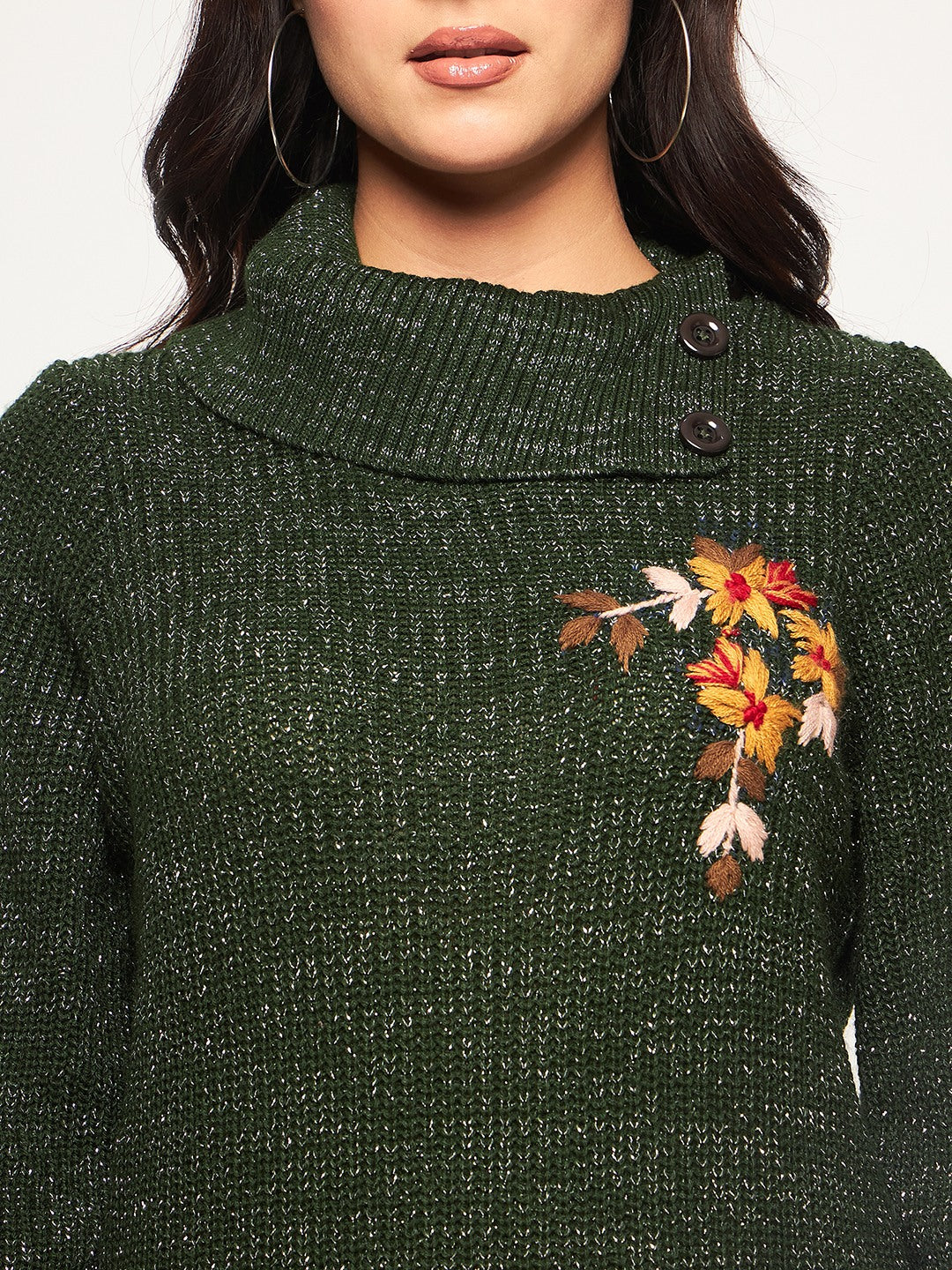 Olive Embroidered Long Kurti