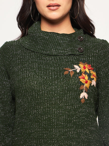 Olive Embroidered Long Kurti