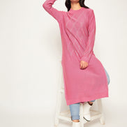 Pink Self Design Long Kurti