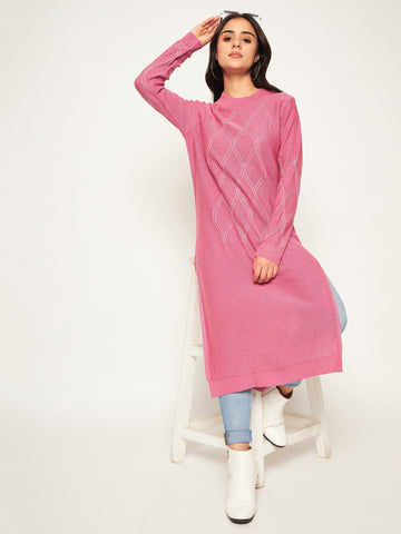 Pink Self Design Long Kurti