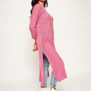 Pink Self Design Long Kurti