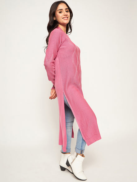 Pink Self Design Long Kurti