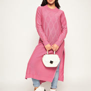 Pink Self Design Long Kurti