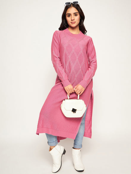 Pink Self Design Long Kurti