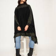 Black  Self Design Poncho