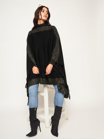 Black  Self Design Poncho