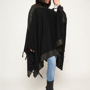 Black  Self Design Poncho
