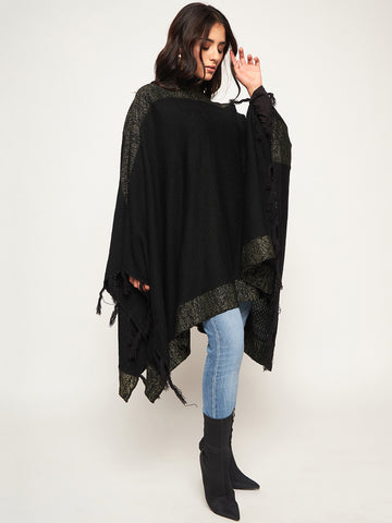 Black  Self Design Poncho