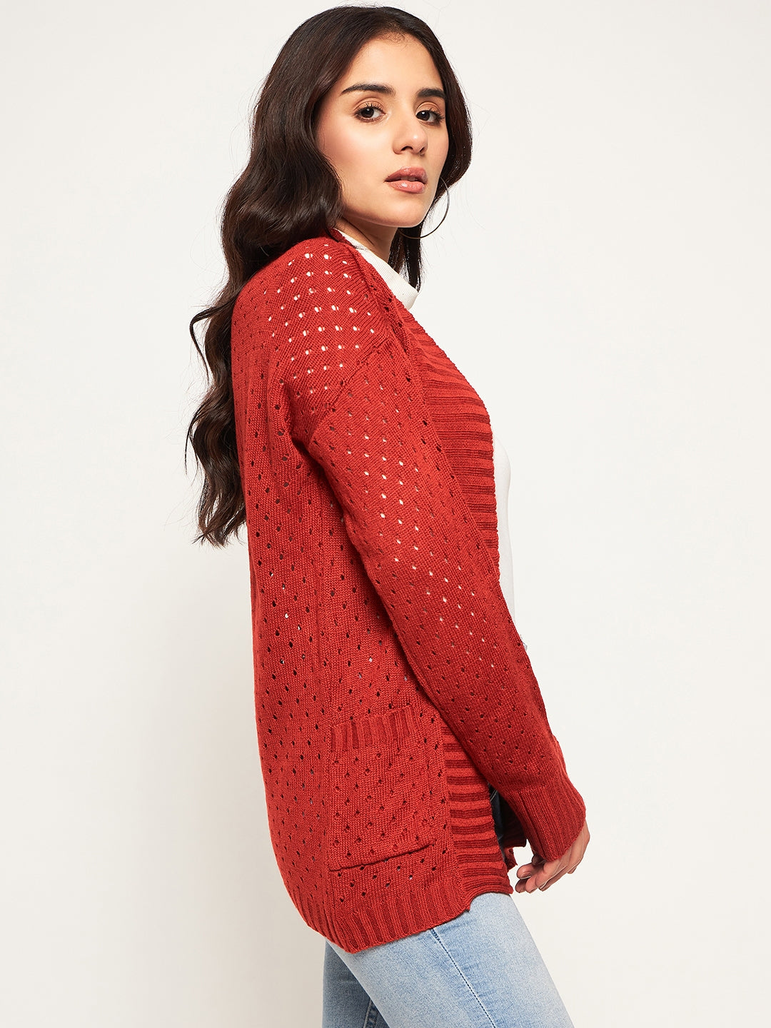 Orange   Self Design Shrug