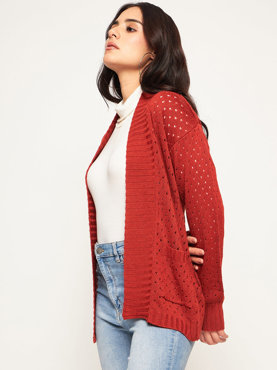 Orange   Self Design Shrug