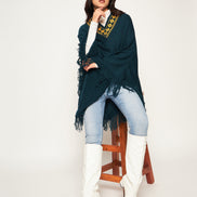 Blue Embroidered Poncho